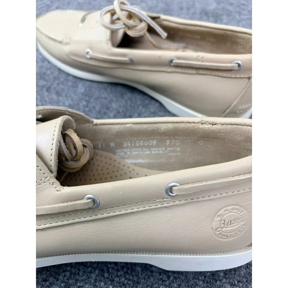 G.H. Bass & Co Men's Beige Leather 2 Eye Moc Toe Boat Shoes CasualSize 11 M